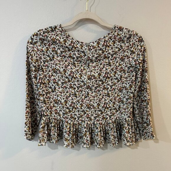 Bershka Women's Floral Print Cropped Long Sleeve Crewneck Blouse Size Small - Picture 3 of 5